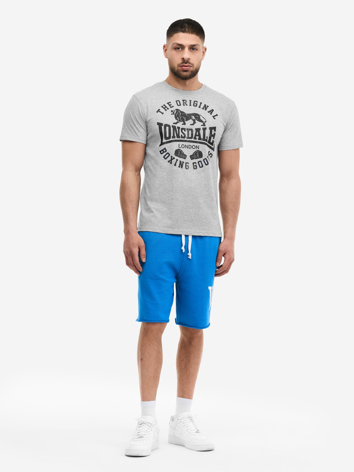 Graues Lonsdale Herren T-Shirt meliert mit schwarzem Logo-Print "The Original".
