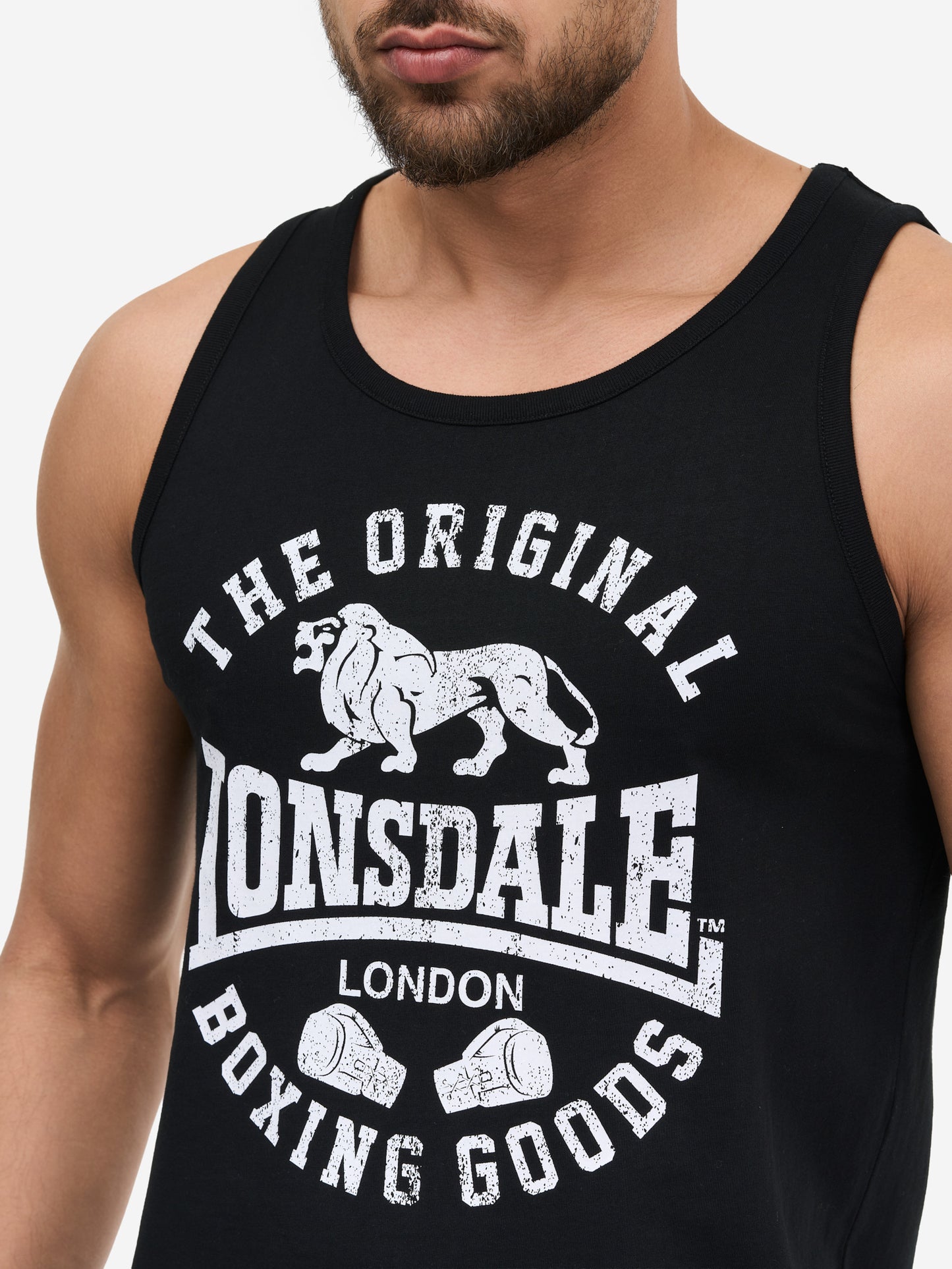 Lonsdale Logo-Druck Vintage-Stil, 100% Baumwolle Jersey Schwarz.