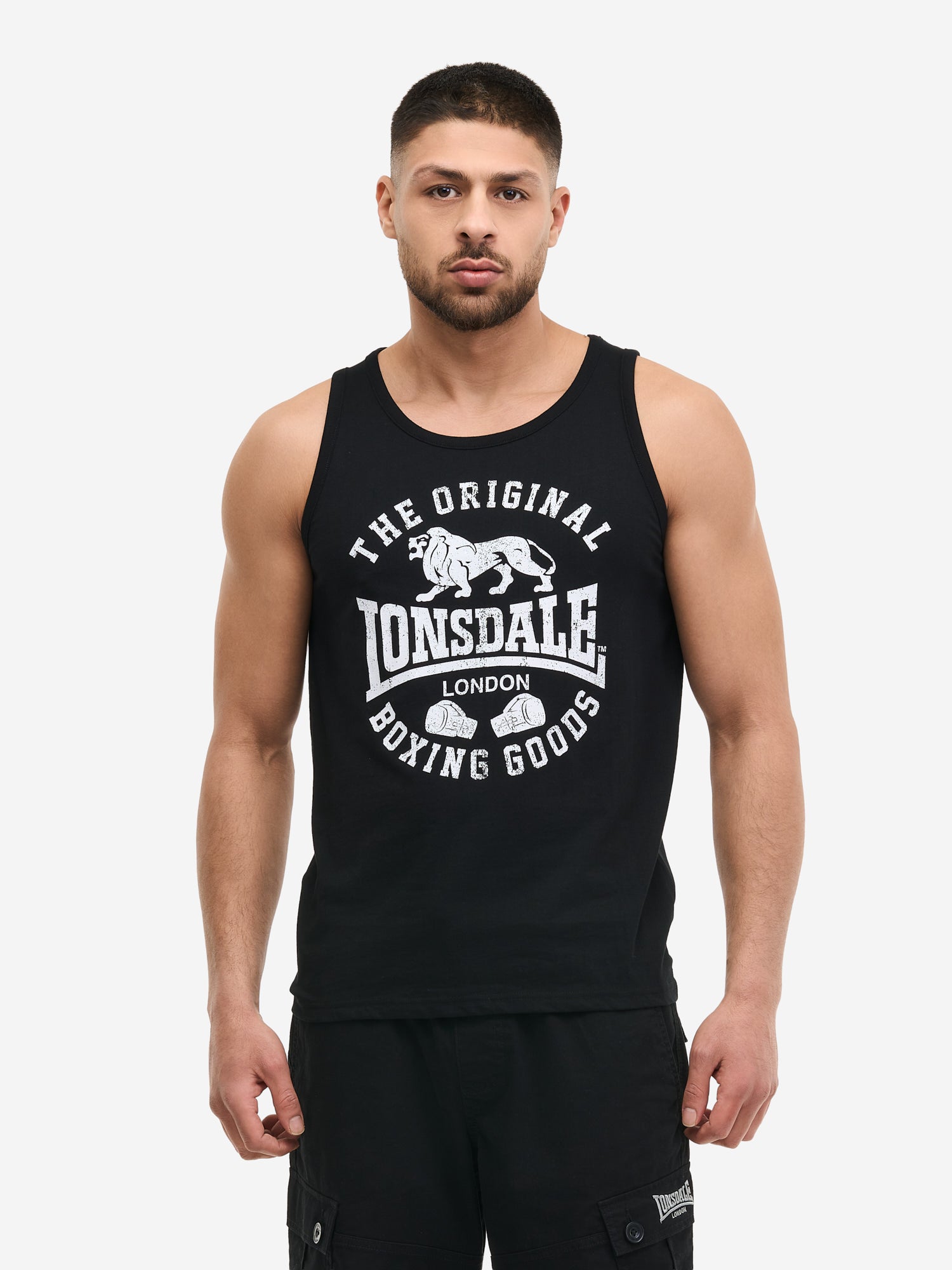 Lonsdale Herren Tank Top Schwarz mit Logo-Print, Boxing Style.