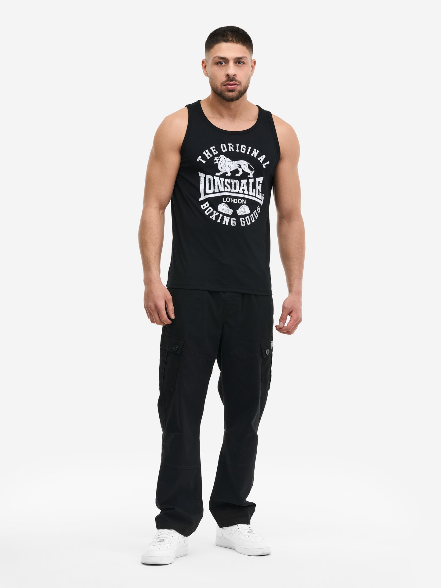 Lonsdale Herren Tank Top Schwarz mit Logo-Print, Boxing Style.