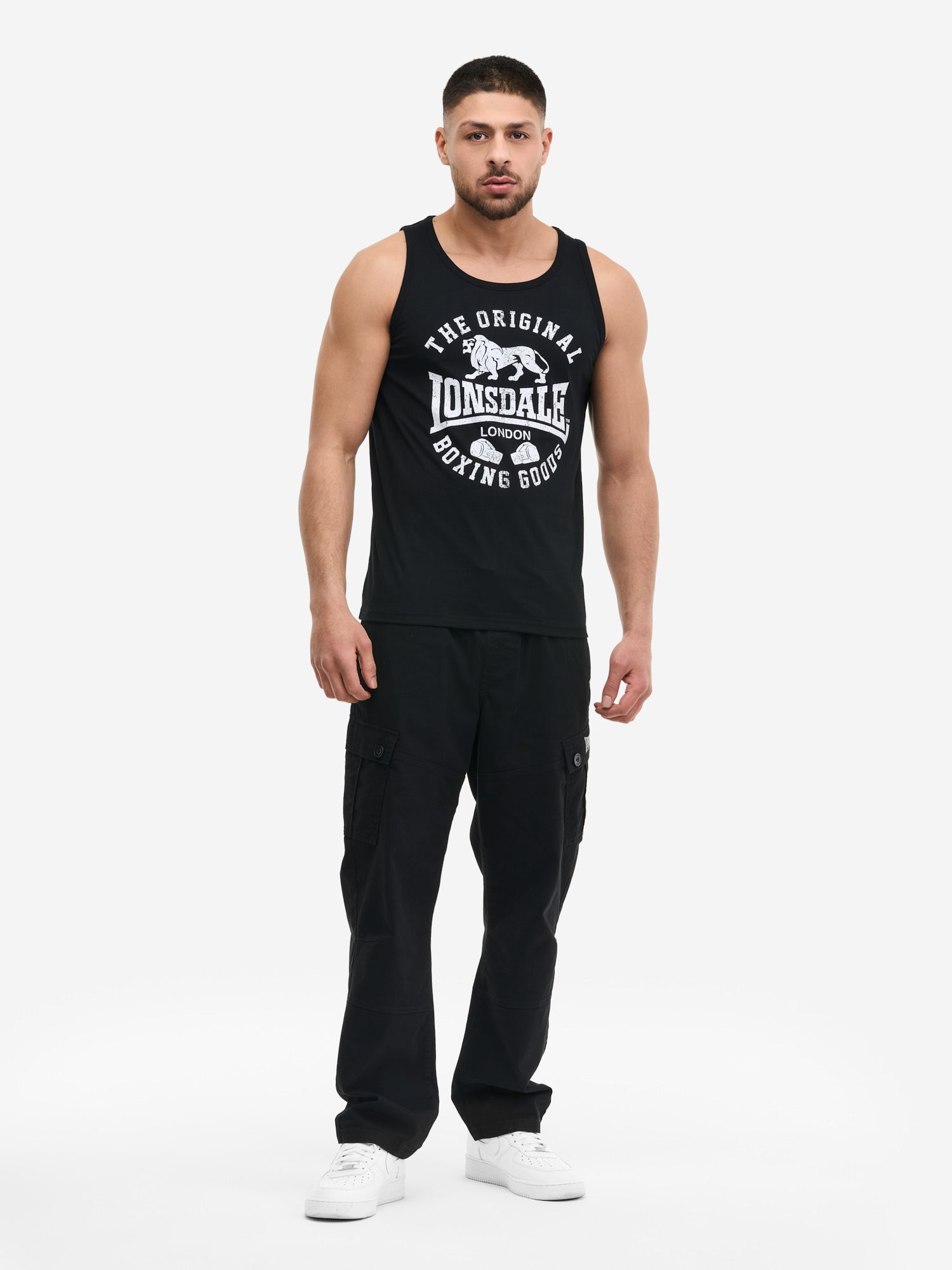 Lonsdale Herren Tank Top Schwarz mit Logo-Print, Boxing Style.