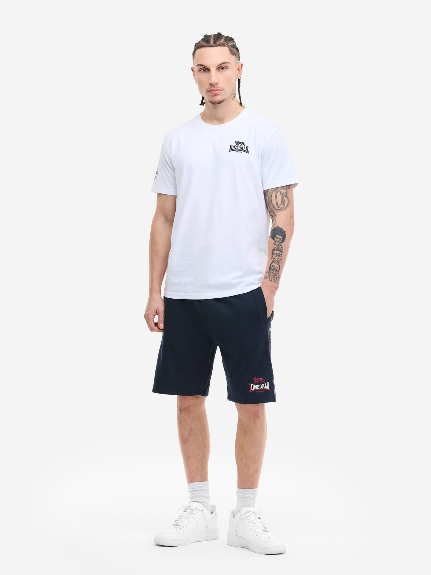 Lonsdale Herren Shorts in Dark Navy, Vorderansicht mit Logo-Stickerei und Kordelzug
