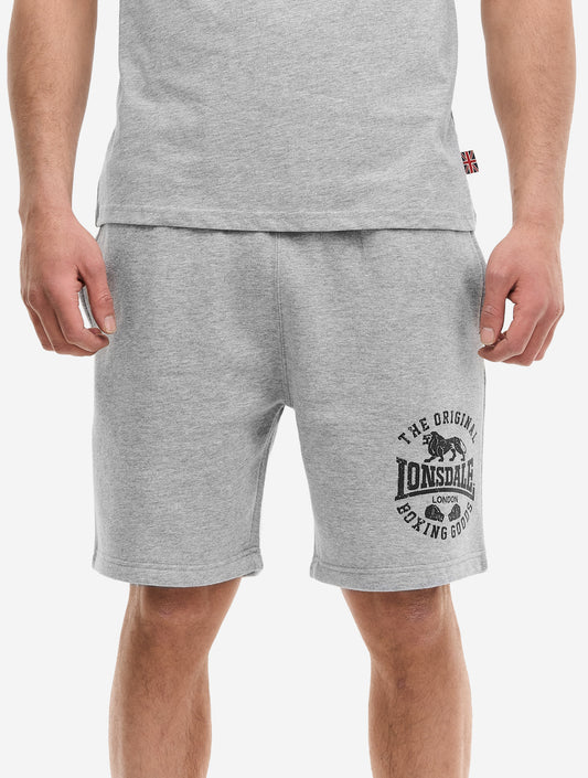 Vorderansicht Lonsdale Herren Shorts in Marl Grey mit Logo-Druck und elastischem Bund