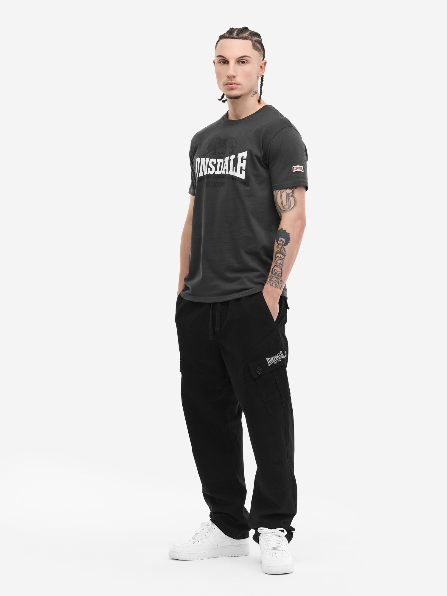 Lonsdale Herren Cargohose Schwarz Vorderansicht