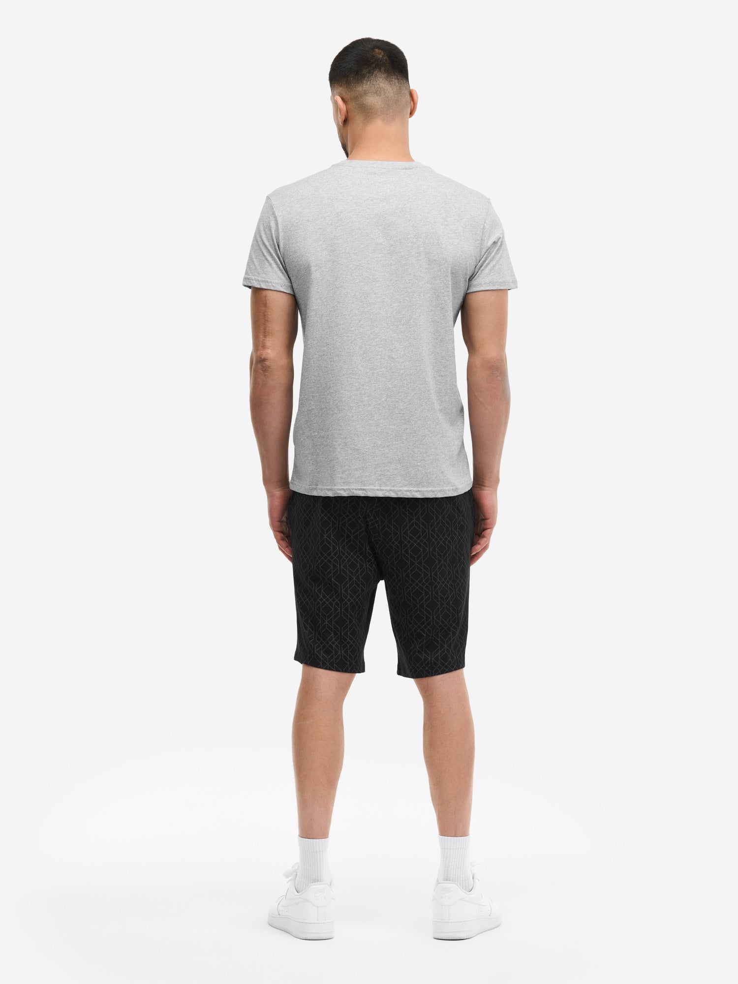 Rückansicht Lonsdale T-Shirt und Shorts in Marl Grey, normale Passform.