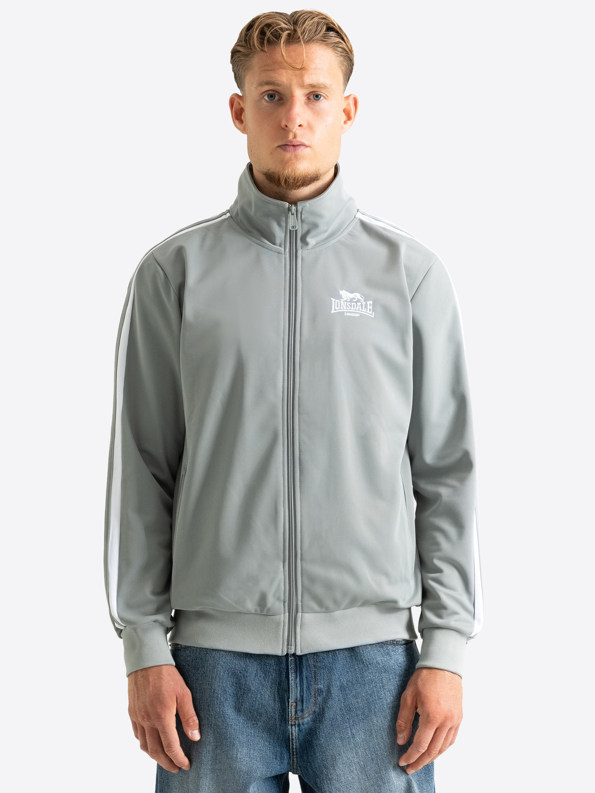 Lonsdale Herren Trainingsjacke in Grau mit weissen Streifen