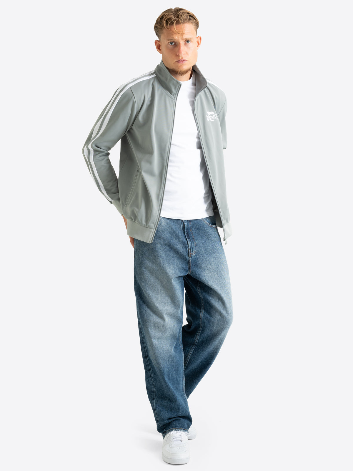 Lonsdale Herren Trainingsjacke in Grau mit weissen Streifen