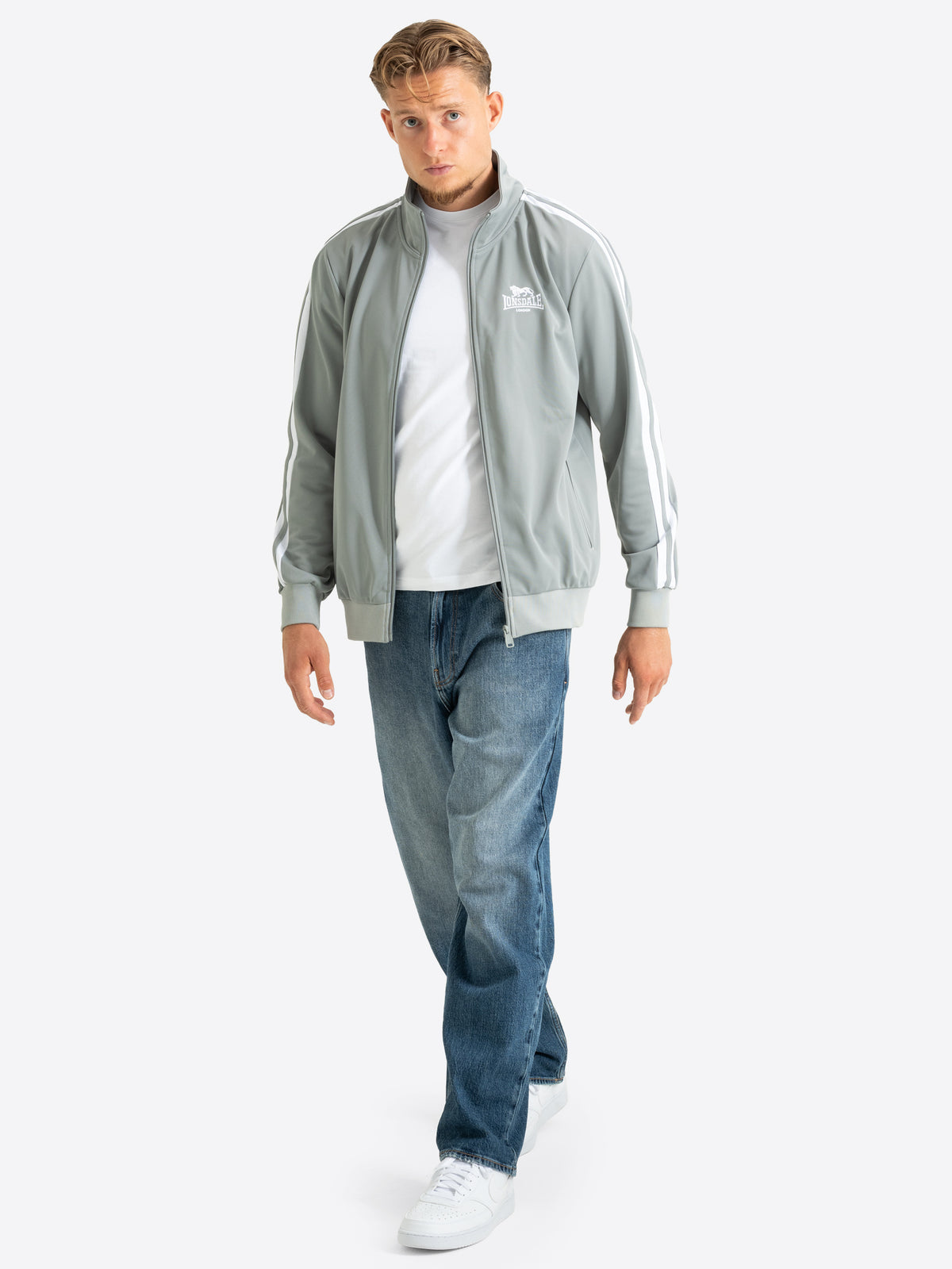Lonsdale Herren Trainingsjacke in Grau mit weissen Streifen