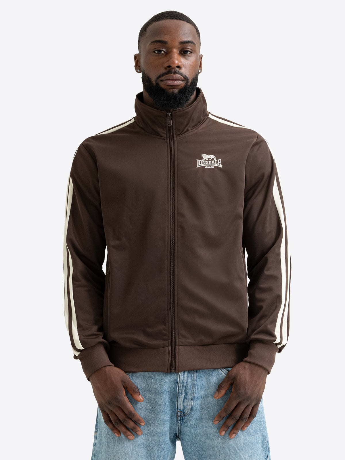 Lonsdale Herren Trainingsjacke in Braun mit beigen Streifen