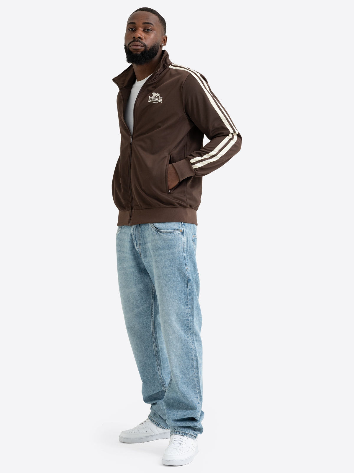 Lonsdale Herren Trainingsjacke in Braun mit beigen Streifen