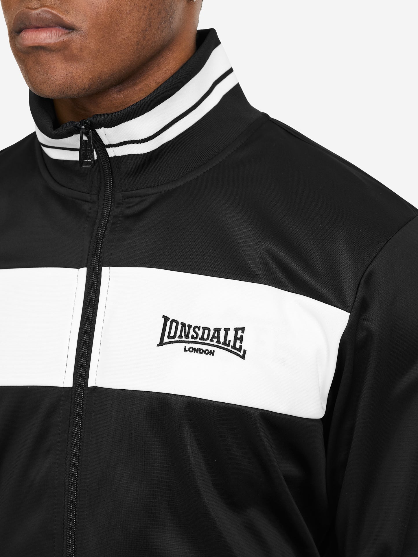 Lonsdale Herren Trainingsjacke Schwarz mit Reissverschluss und Kontraststreifen