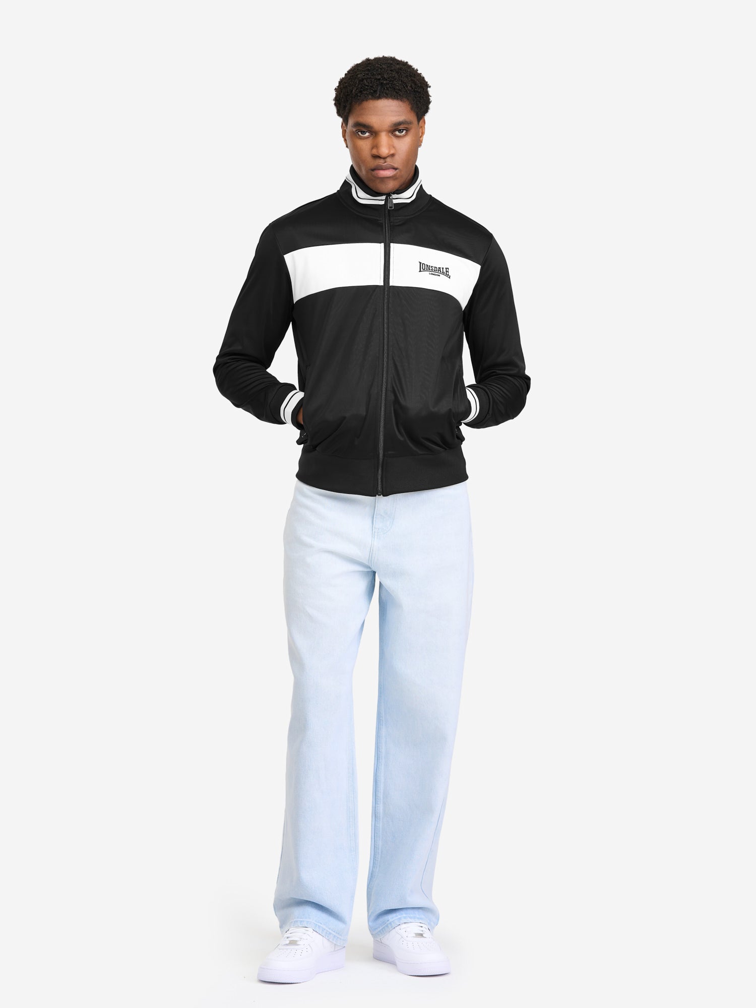 Lonsdale Herren Trainingsjacke Schwarz mit Reissverschluss und Kontraststreifen