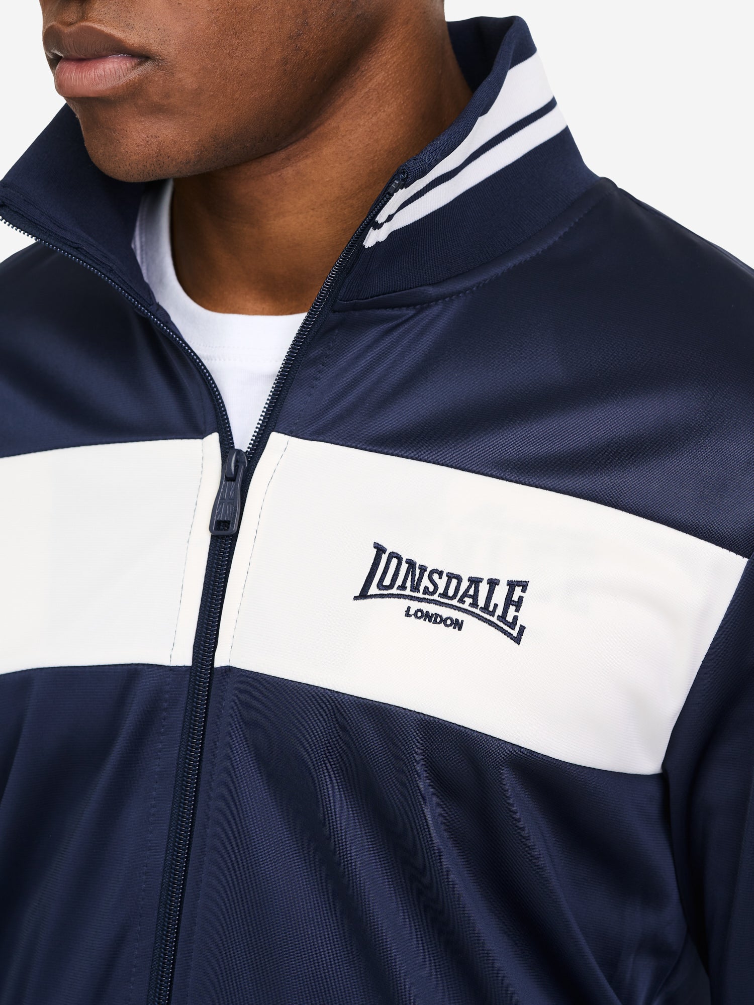 Lonsdale Herren Trainingsjacke Dark Navy mit Reissverschluss und Kontraststreifen