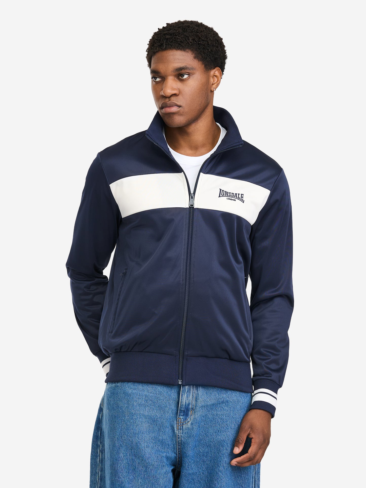 Lonsdale Herren Trainingsjacke Dark Navy mit Reissverschluss und Kontraststreifen