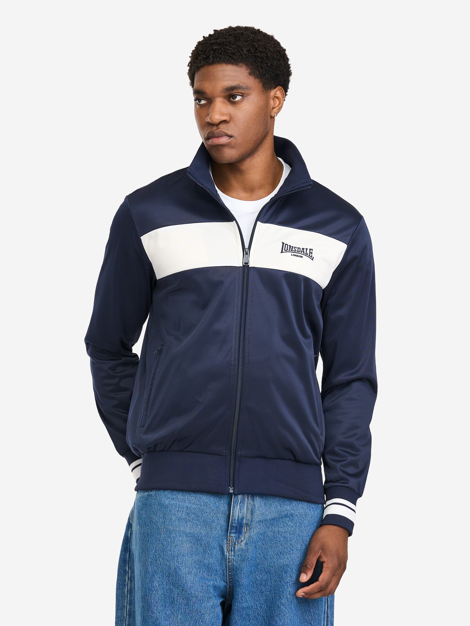 Lonsdale Herren Trainingsjacke Dark Navy mit Reissverschluss und Kontraststreifen