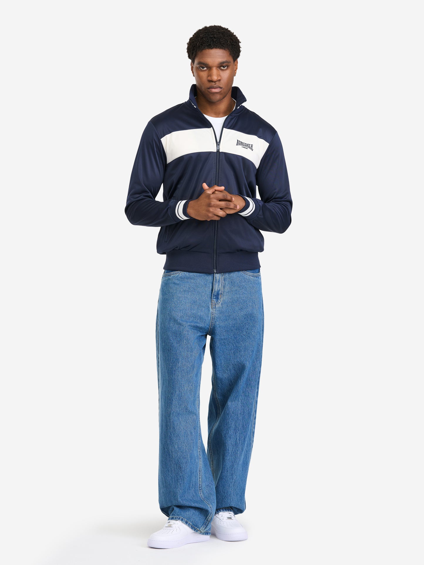 Lonsdale Herren Trainingsjacke Dark Navy mit Reissverschluss und Kontraststreifen