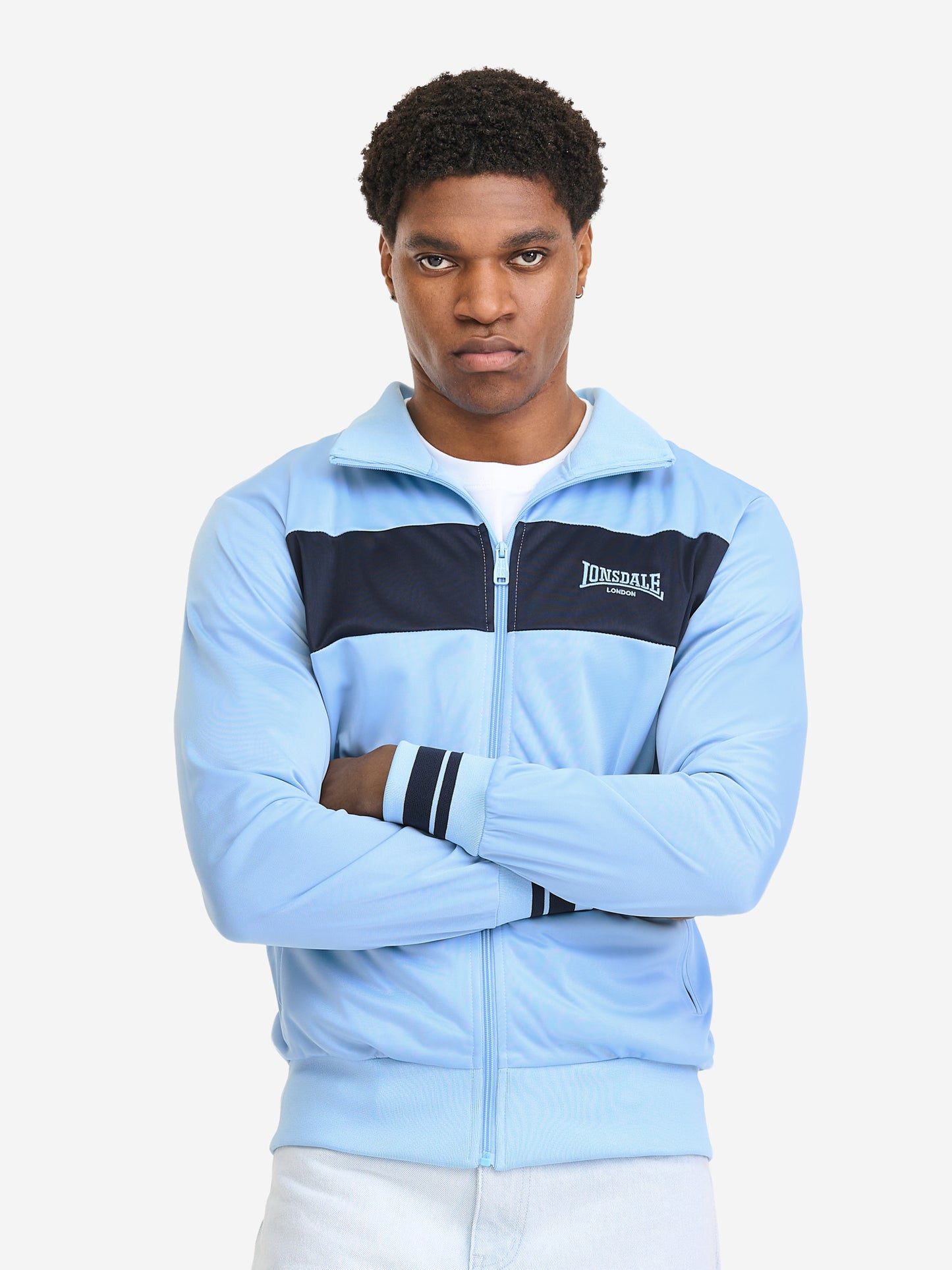 Lonsdale Herren Trainingsjacke Blau mit Reissverschluss und Kontraststreifen