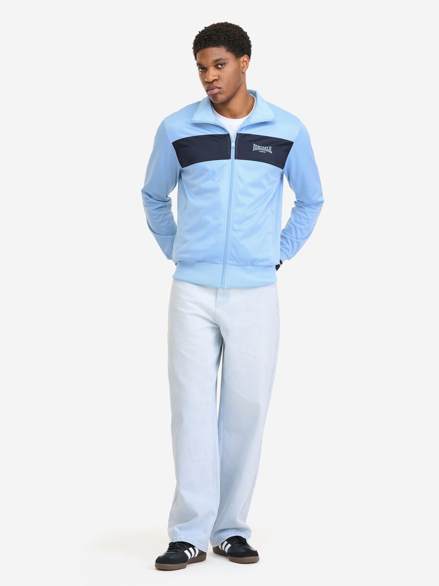 Lonsdale Herren Trainingsjacke Blau mit Reissverschluss und Kontraststreifen