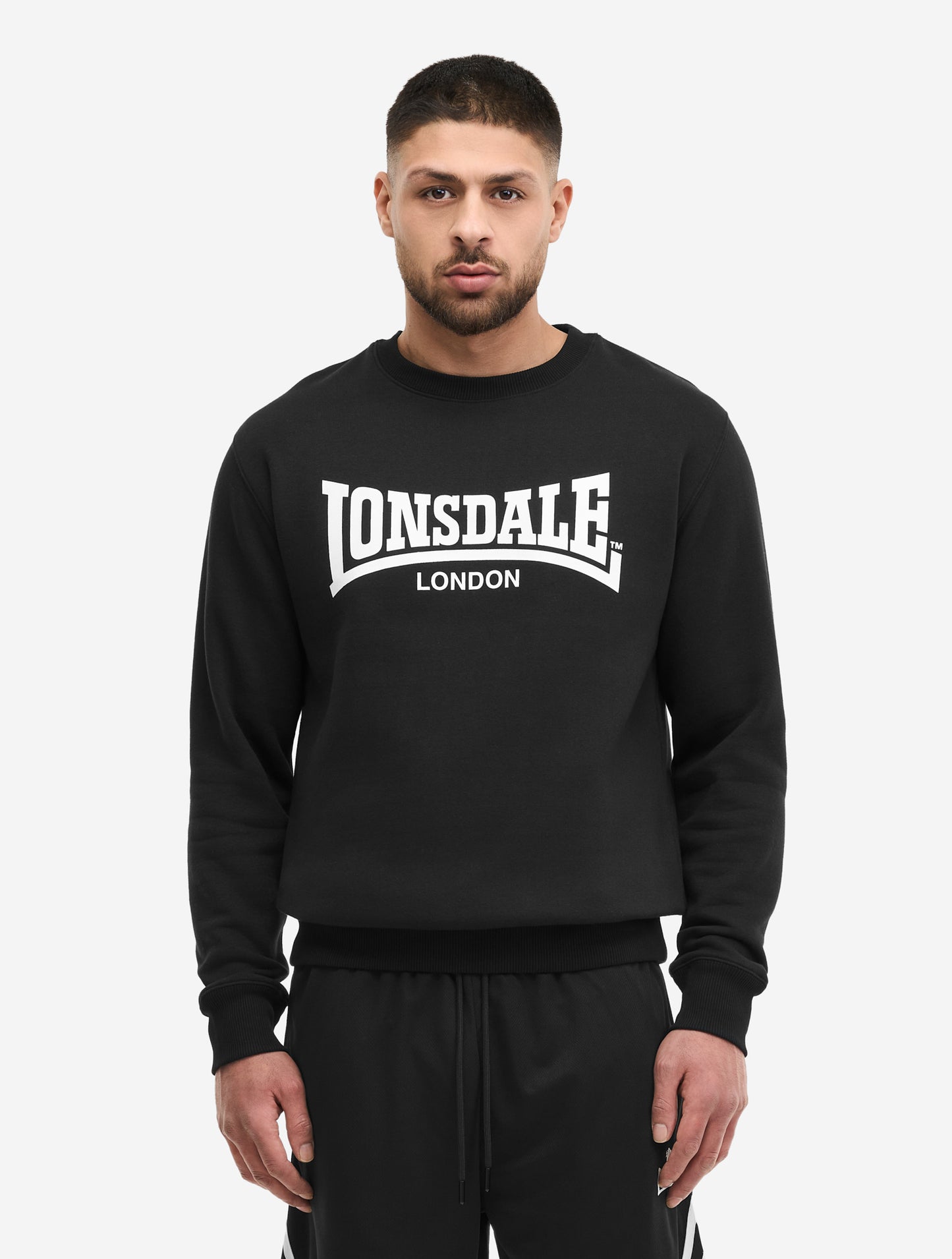 Lonsdale Sweatshirt Herren Schwarz, Slim Fit Passform, Logo-Print