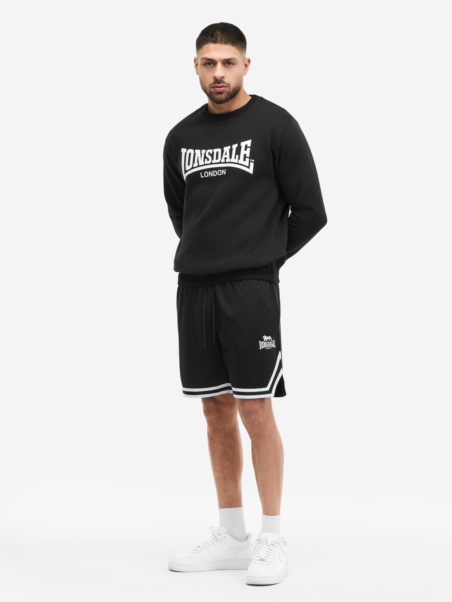 Lonsdale Sweatshirt Herren Schwarz, Slim Fit Passform, Logo-Print