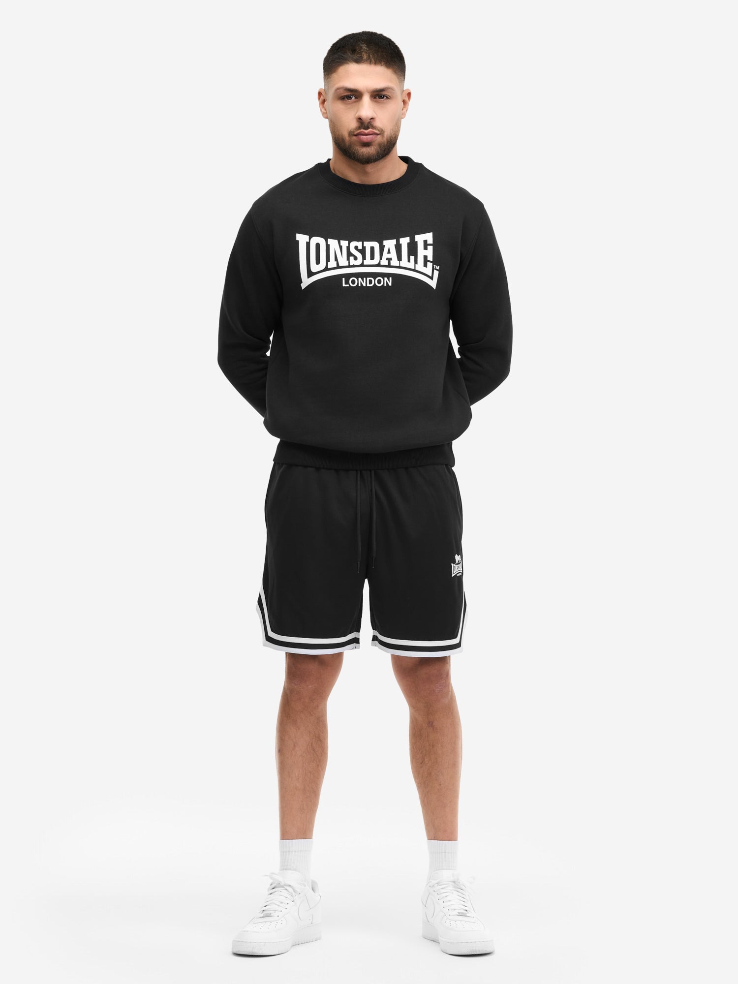 Lonsdale Sweatshirt Herren Schwarz, Slim Fit Passform, Logo-Print