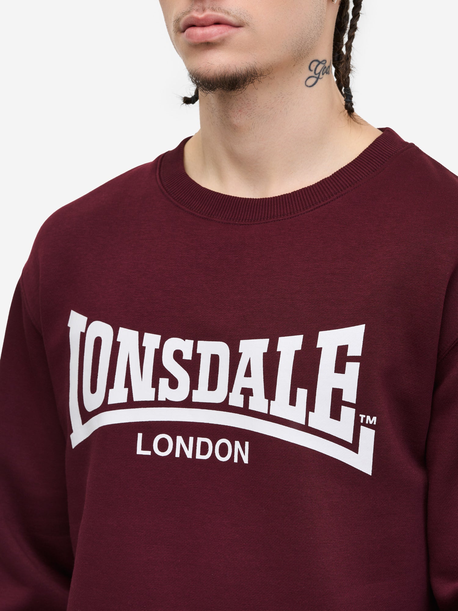 Lonsdale Logo-Druck weiss auf oxblood Slim Fit Sweatshirt