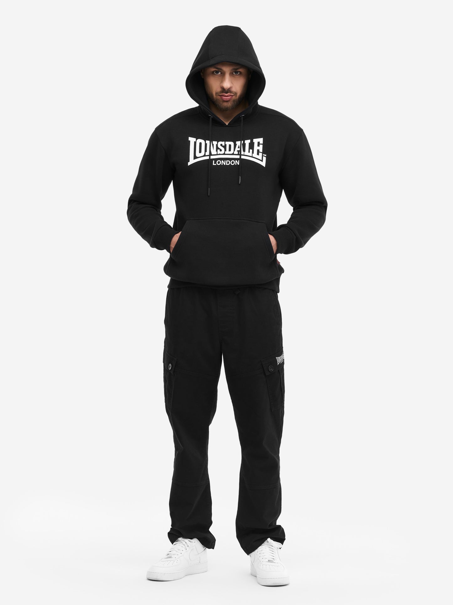 Lonsdale Herren Hoodie Schwarz mit Logo-Print