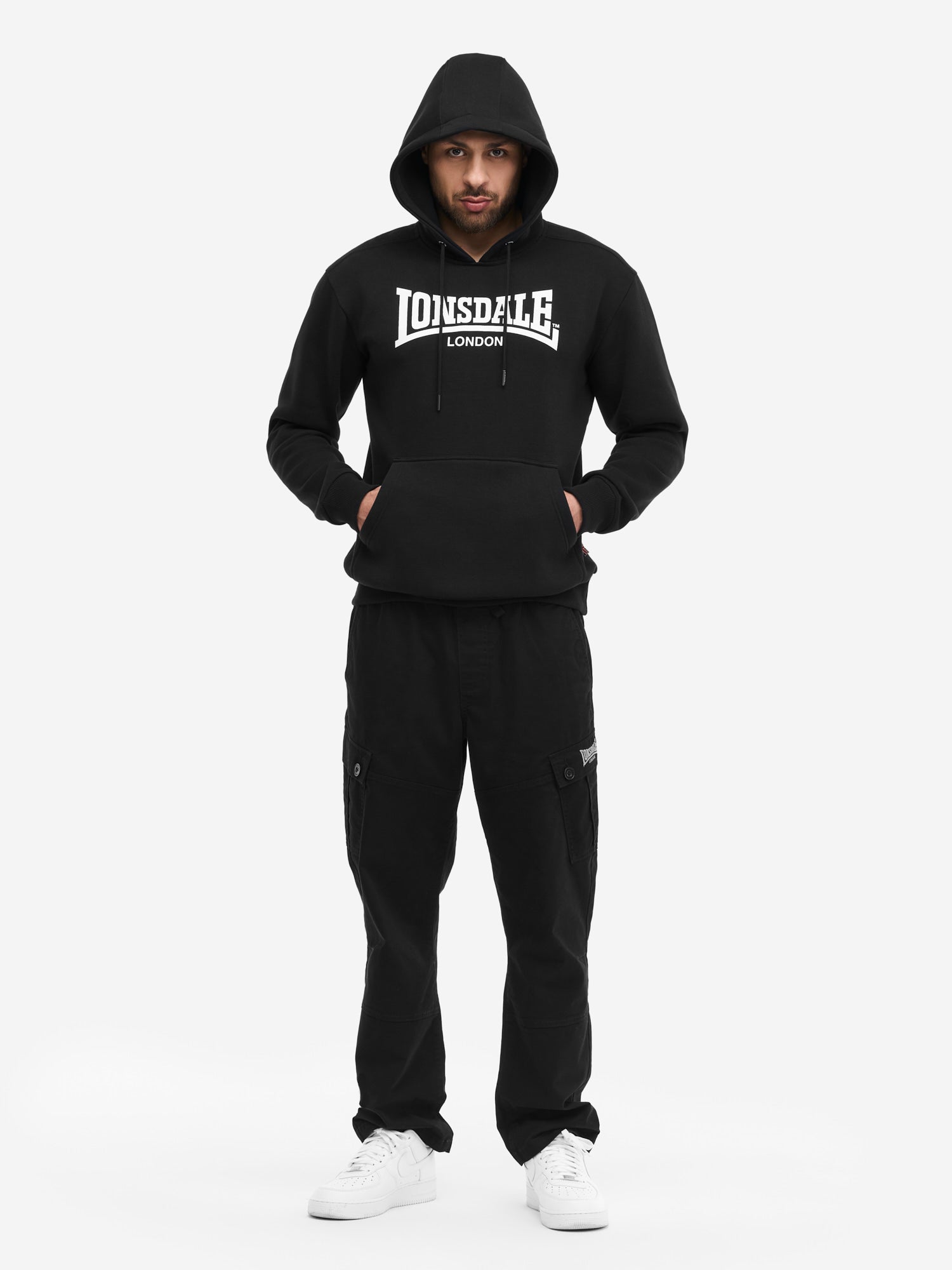 Lonsdale Herren Hoodie Schwarz mit Logo-Print