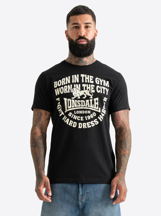 Schwarzes Lonsdale Herren T-Shirt mit weissem Vintage-Logodruck