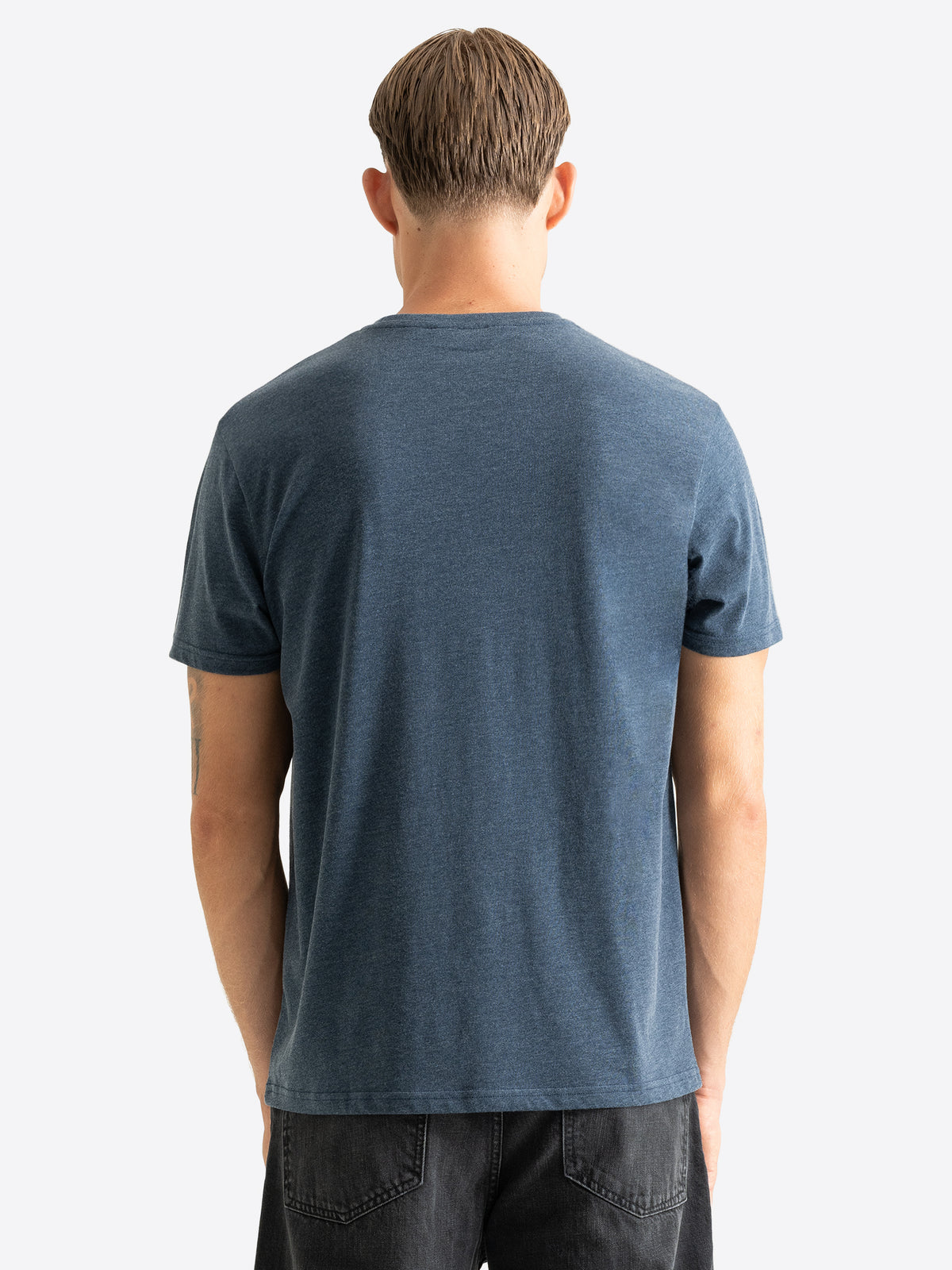 Lonsdale London Herren T-Shirt in Blau meliert Rückansicht ohne Print.
