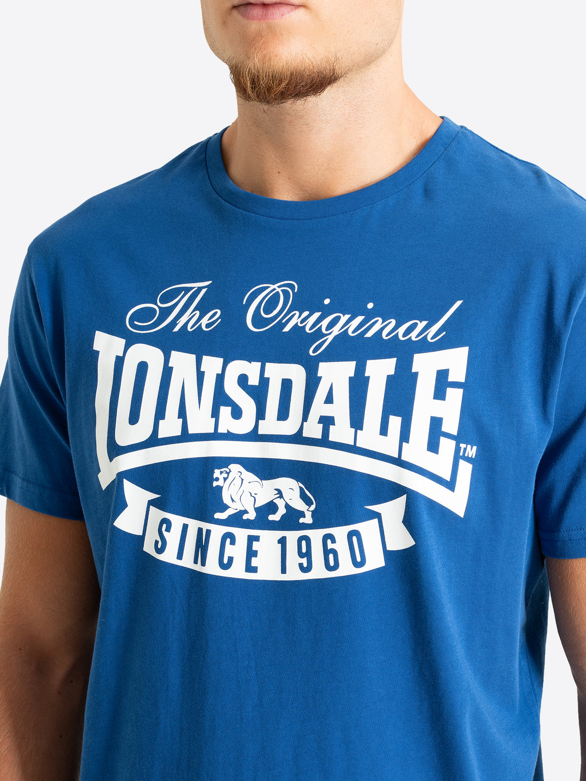 Blaues Lonsdale London Herren T-Shirt mit grossem weissem The Original Since 1960 Print.
