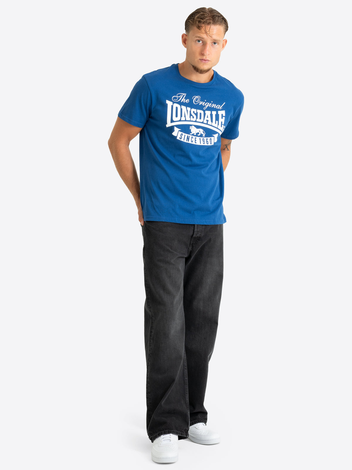Blaues Lonsdale London Herren T-Shirt mit grossem weissem The Original Since 1960 Print.
