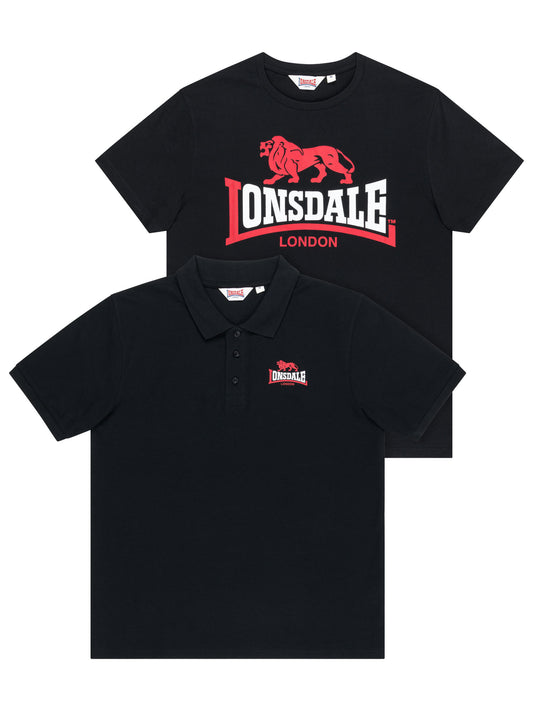 Lonsdale Herren Doppelpack mit schwarzem T-Shirt und Poloshirt