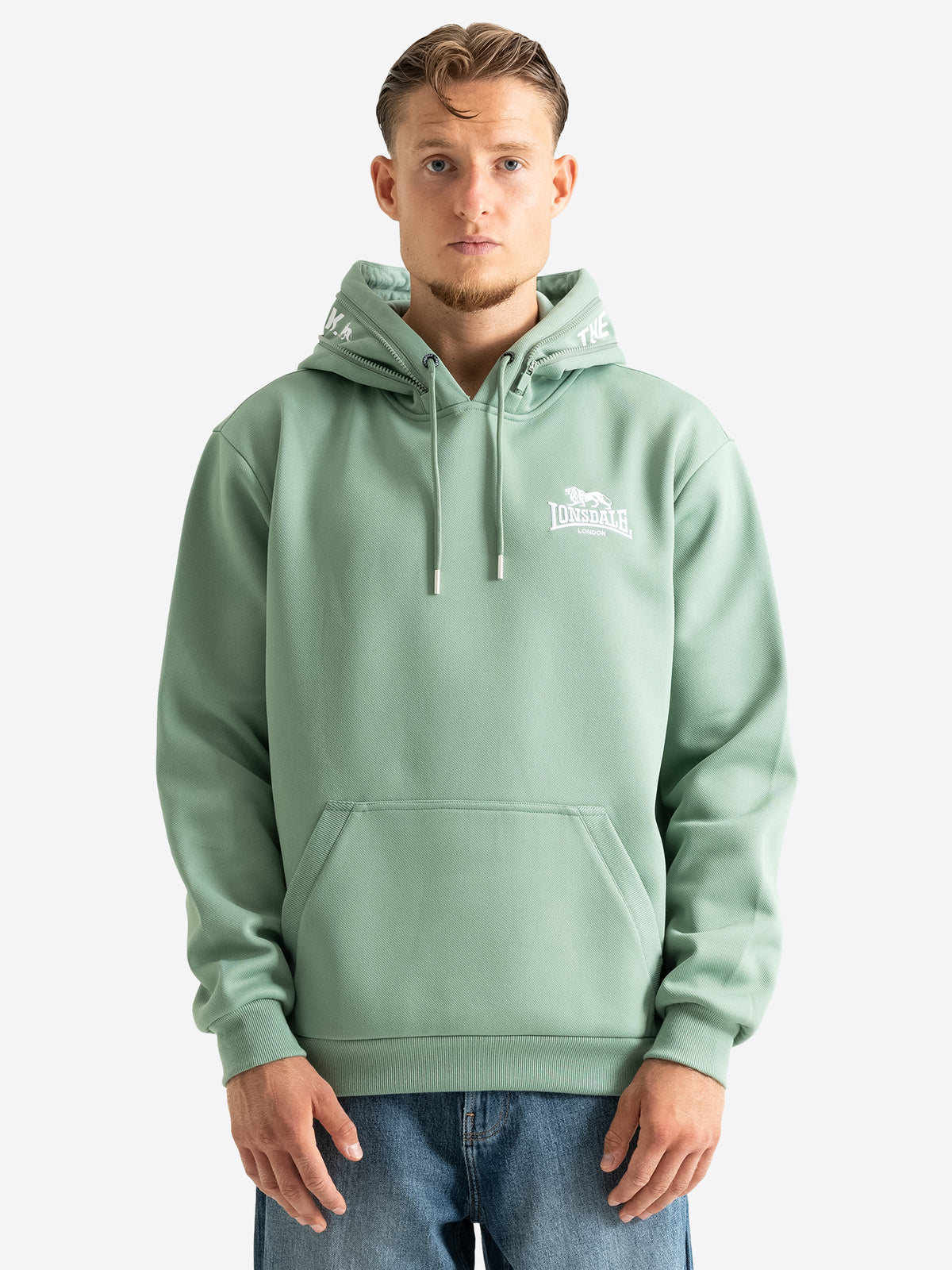 Lonsdale Herren Hoodie in Grün mit weissem Logo auf der Brust.