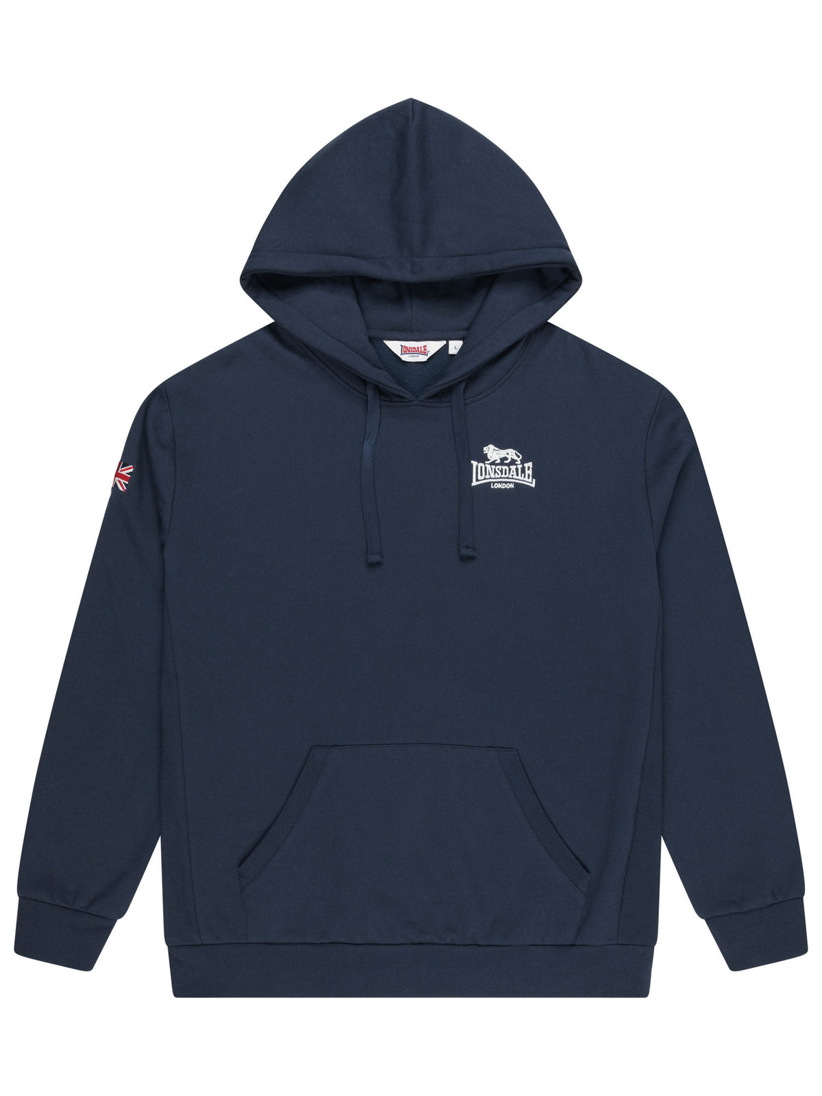 Dunkelblauer Lonsdale Herren-Hoodie mit kleinem Logo-Stick auf der Brust.