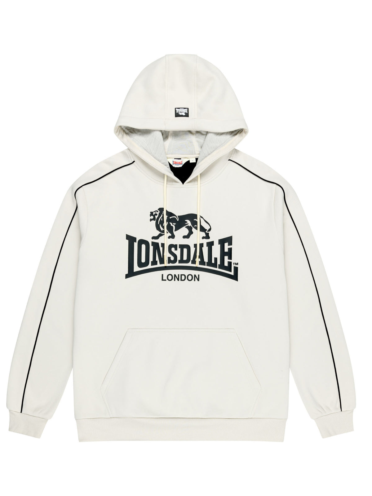 Lonsdale Herren-Hoodie in Off-White mit grossem schwarzem Logo auf der Brust.