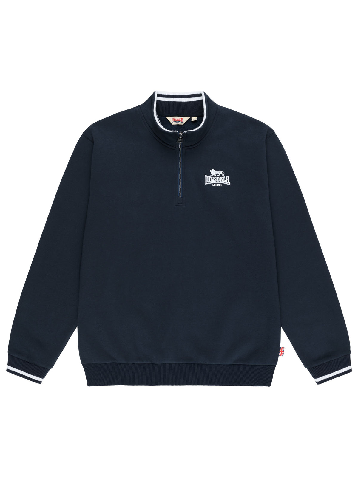Lonsdale Herren-Sweatshirt in Dark Navy mit Half-Zip und kleinem Logo auf der Brust.