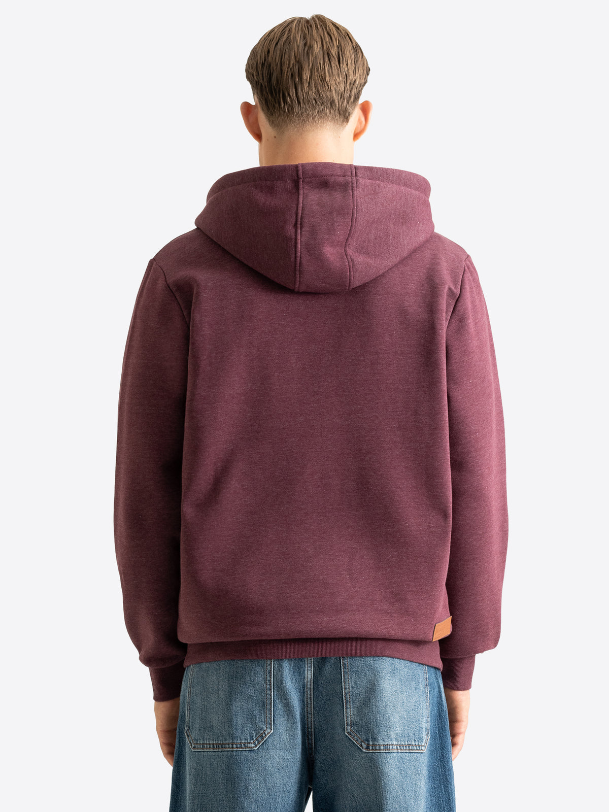 Rückansicht der weinroten Lonsdale Herren-Kapuzensweatjacke.