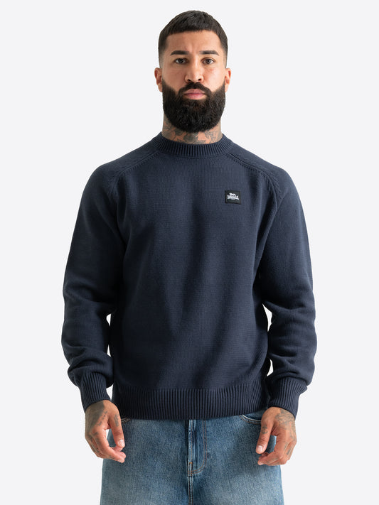 Dunkelblauer Lonsdale Herren Strickpullover mit Rundhalsausschnitt