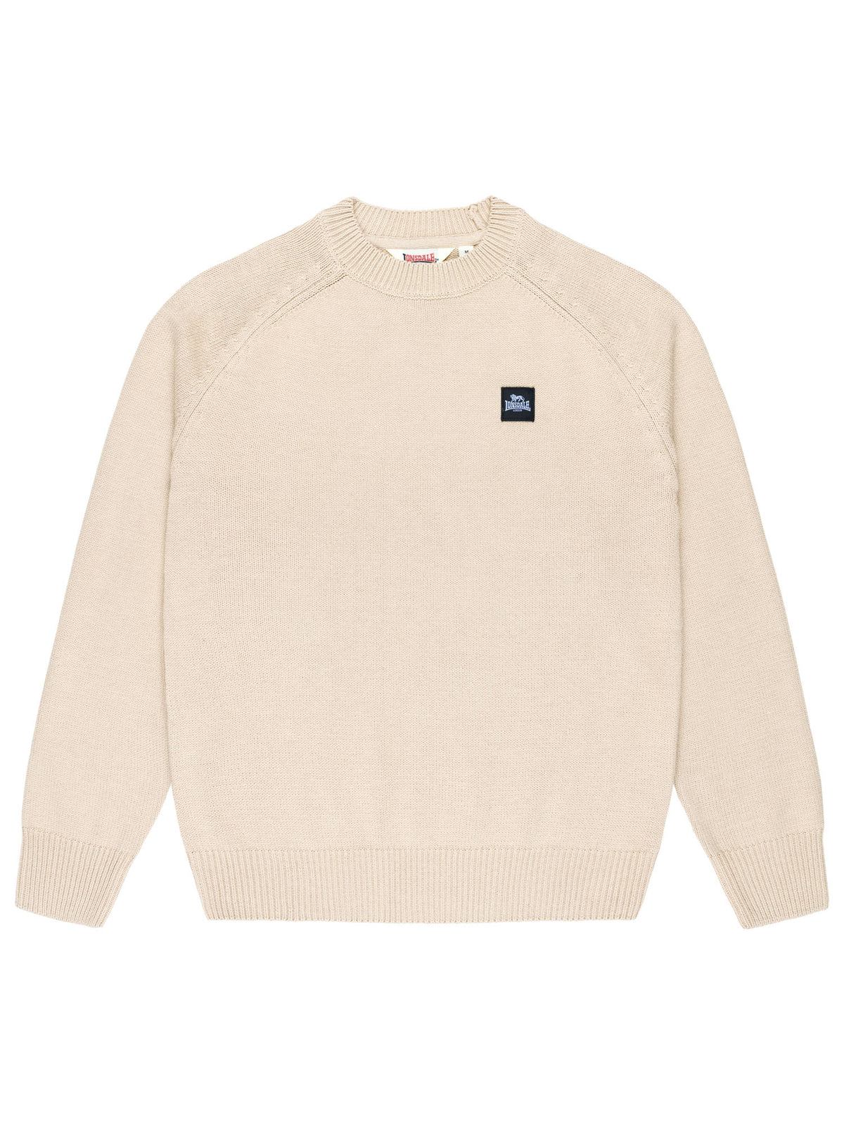 Sandfarbener Lonsdale Herren Strickpullover mit Rundhalsausschnitt