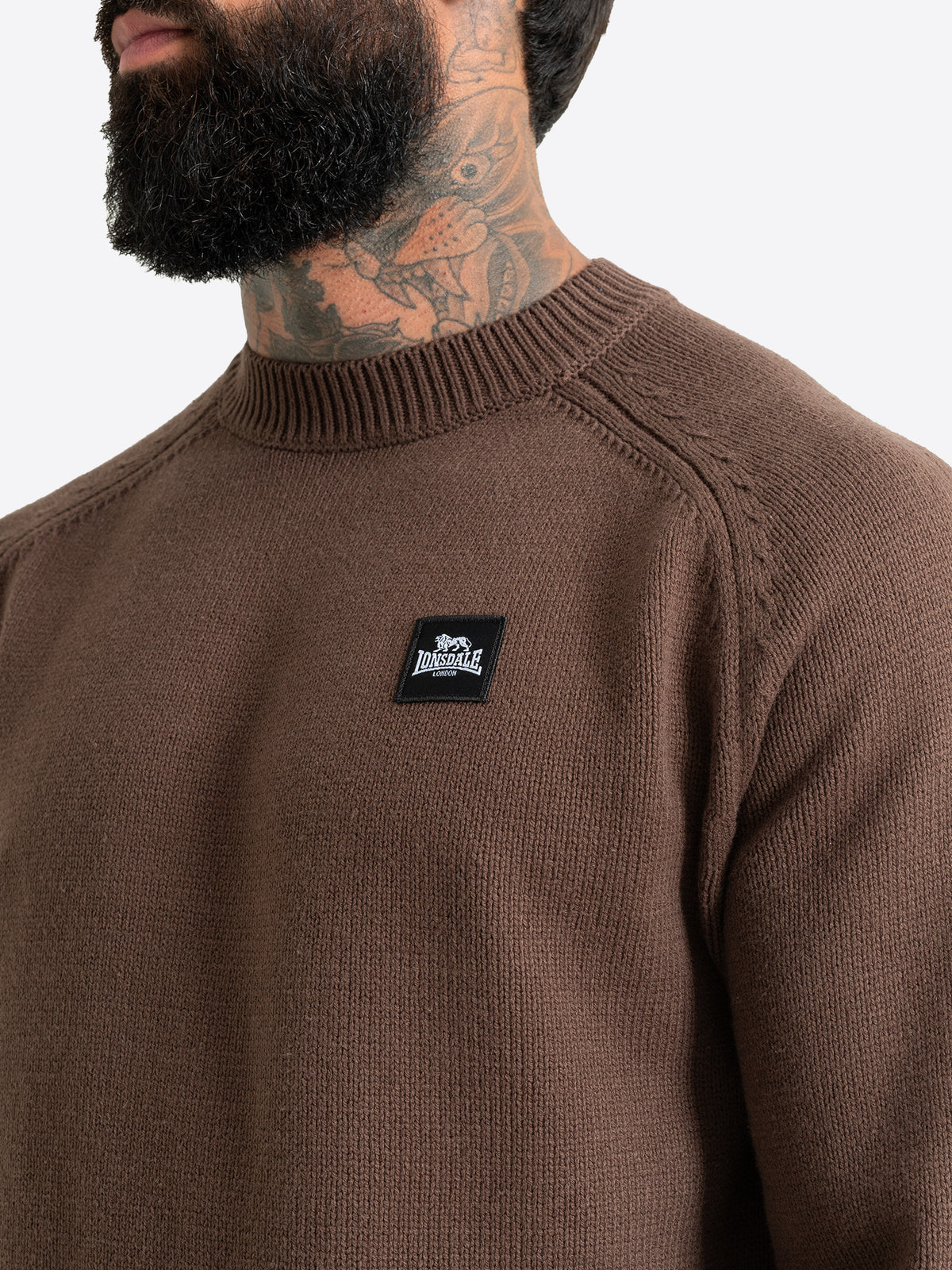 Brauner Lonsdale Herren Strickpullover mit Rundhalsausschnitt