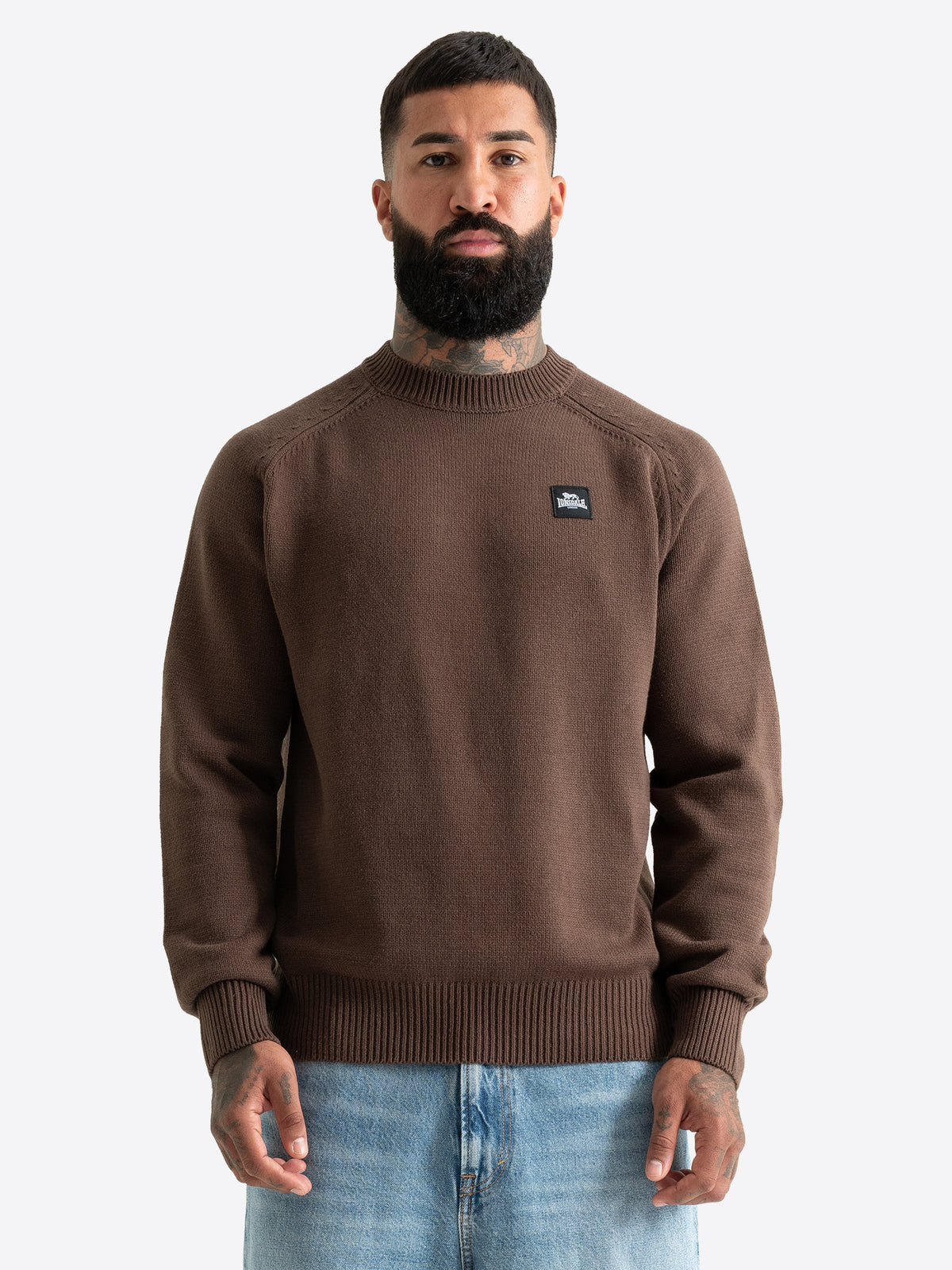 Brauner Lonsdale Herren Strickpullover mit Rundhalsausschnitt