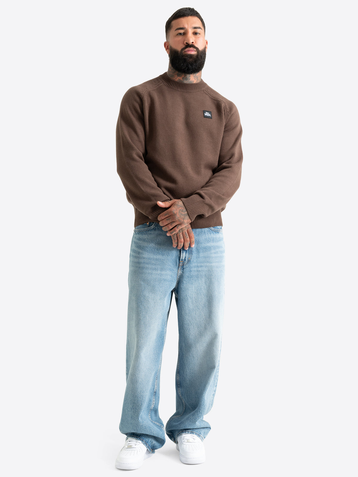 Brauner Lonsdale Herren Strickpullover mit Rundhalsausschnitt