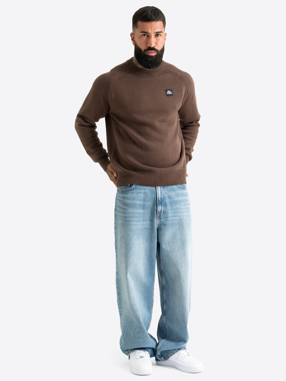 Brauner Lonsdale Herren Strickpullover mit Rundhalsausschnitt