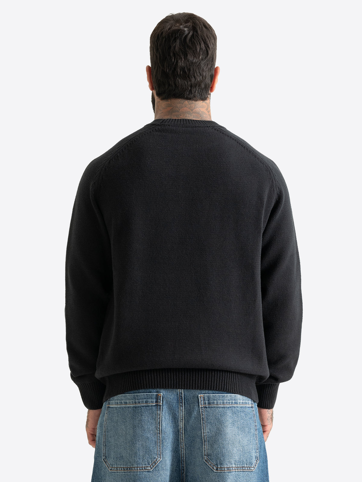 Rückenansicht des schwarzen Lonsdale Herren Strickpullovers