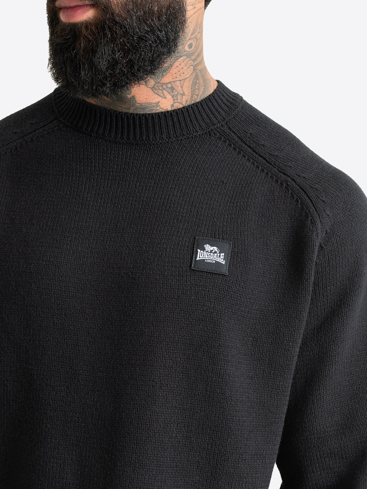 Schwarzer Lonsdale Herren Strickpullover mit Rundhalsausschnitt