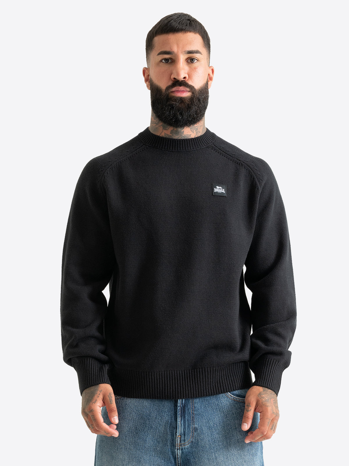 Schwarzer Lonsdale Herren Strickpullover mit Rundhalsausschnitt