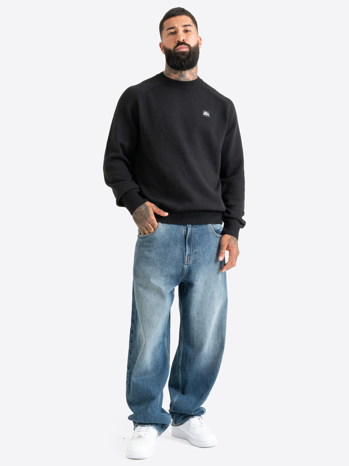 Schwarzer Lonsdale Herren Strickpullover mit Rundhalsausschnitt