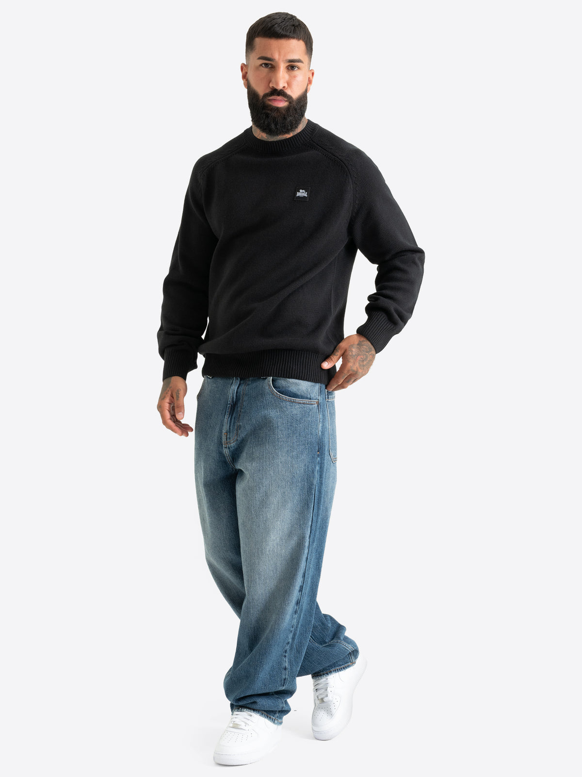 Schwarzer Lonsdale Herren Strickpullover mit Rundhalsausschnitt