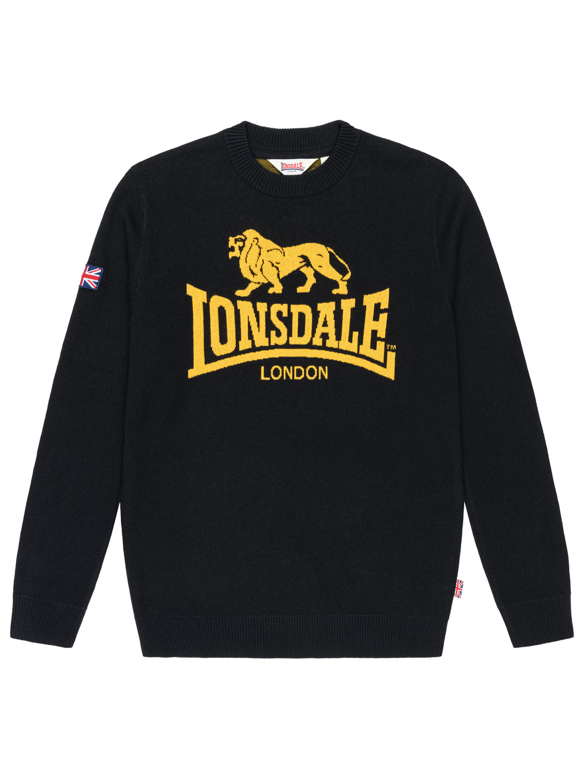 Schwarzer Lonsdale Herren Strickpullover mit gelbem Logo